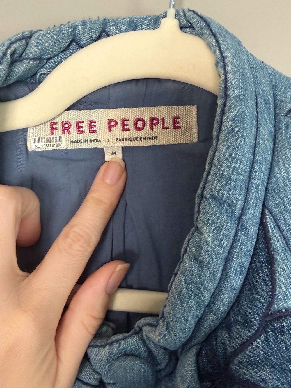 Free People Blue Quilted Floral Embroidered Bomber Jacket - Picture 3 of 3